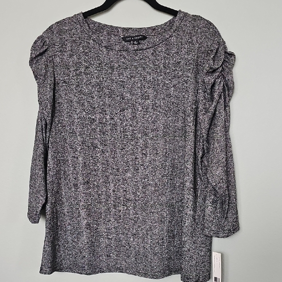 Zac & Rachel NWT Romantic Textured Gray 3/4 Sleeve Shimmer Top XL - Picture 1 of 7